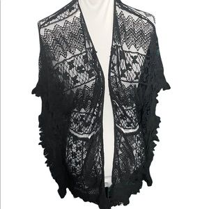 Curations Caravan Black Lace Cardigan Kimono/Ruana Size L